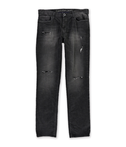 Calvin Klein Mens Distressed Straight Leg Jeans rippedblack 32x32