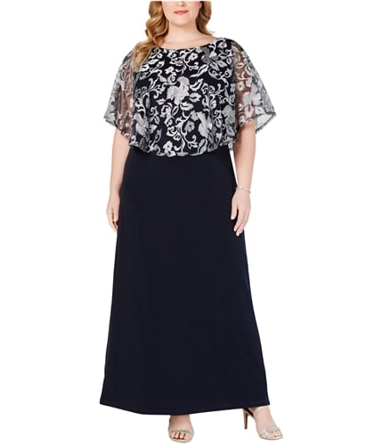 Connected Apparel Womens Embroidered Gown Dress navy 14W