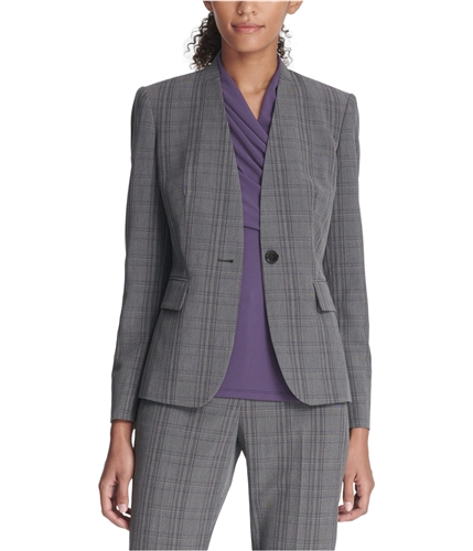 DKNY Womens Collarless One Button Blazer Jacket gray 0