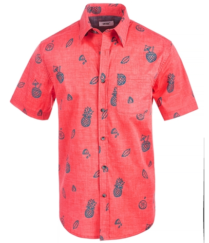 Univibe Mens Stark Pineapple Button Up Shirt fadedred XL