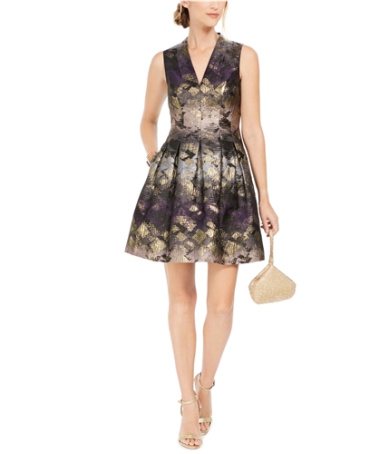 Vince Camuto Womens Shimmer Fit & Flare Dress gold 12