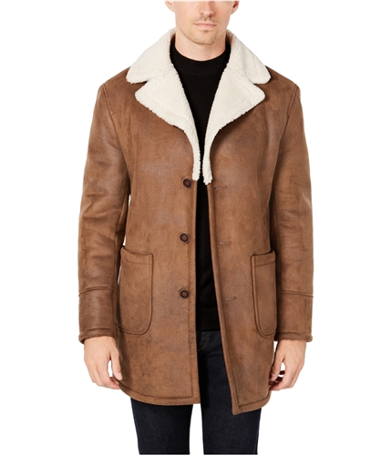 Tallia Mens Suede Faux-Leather Jacket brown L
