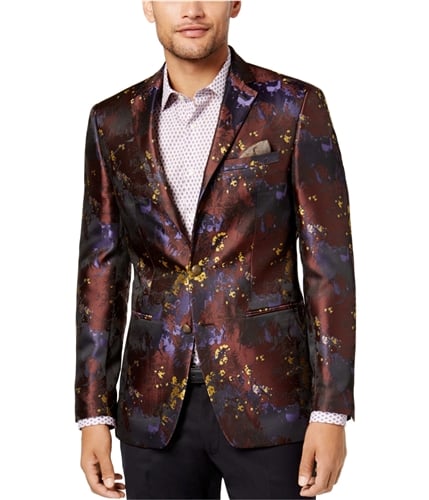 Tallia Mens Abstract Floral Two Button Blazer Jacket purple 38