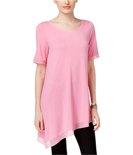 Joan Vass Womens Chiffon Trim Basic T-Shirt aurorapink XL