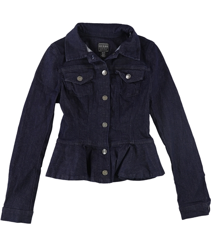 GUESS Womens Ruffle Jean Jacket blue XS