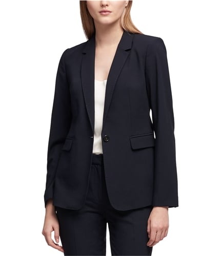 DKNY Womens Solid One Button Blazer Jacket navy 2