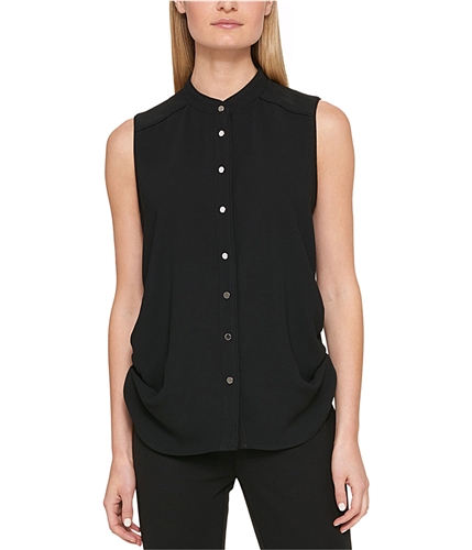 DKNY Womens Ruched Button Up Shirt blk 2