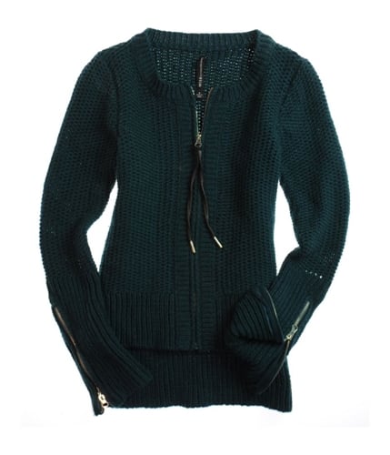 W118 Womens Full Zip Front Cable Knit Sweater teal S