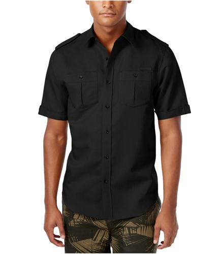 Sean John Mens Short Sleeve Linen Button Up Shirt pmblack XL