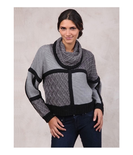 525 America Womens Cropped Turtleneck Wool & Cashmere Knit Sweater blackcombo M