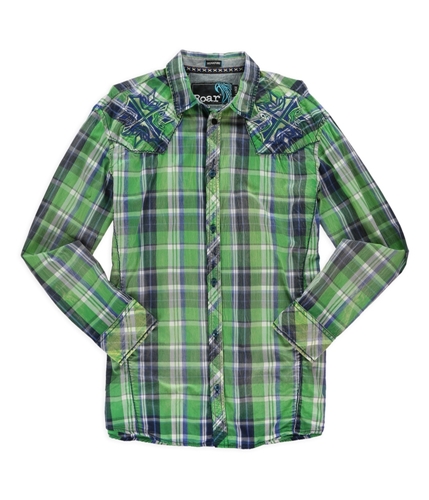 Roar Mens Encode Plaid Button Up Shirt greenblue 2XL