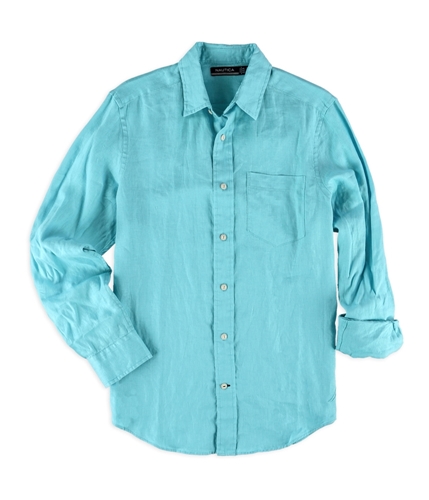 Nautica Mens Solid Linen Button Up Shirt balibliss S