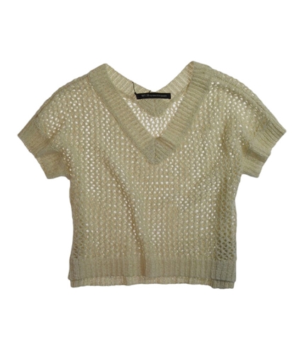 W118 Womens Glittery V-neck Mesh Knit Sweater ivory XS