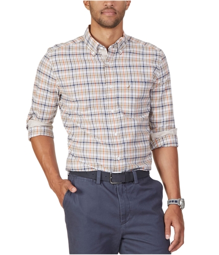 Nautica Mens Plaid Button Up Shirt geckogreen S