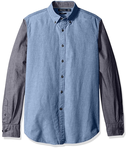 Nautica Mens Colorblocked Slim Fit Button Up Shirt estateblue S