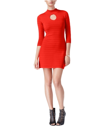 GUESS Womens Three Quarter Sleeve Bodycon Dress flamescarlet XS