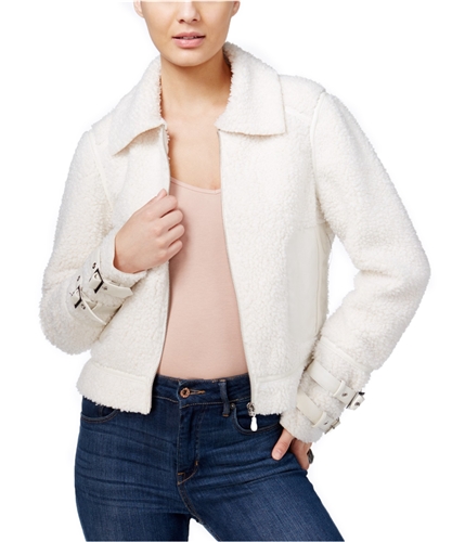 GUESS Womens Nell Faux-Fur Jacket macadamia XS