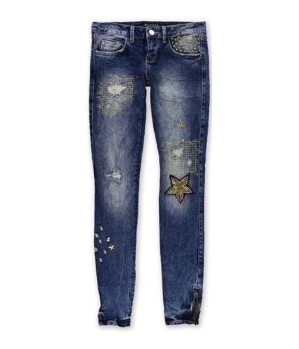 GUESS Womens Embellished Skinny Fit Jeans bluegold 27x30