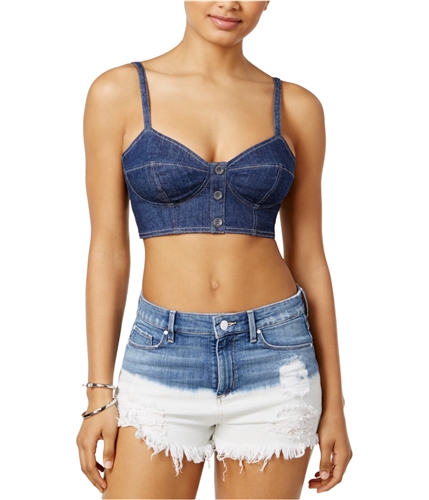 GUESS Womens Denim Cropped Bustier Blouse rinse S
