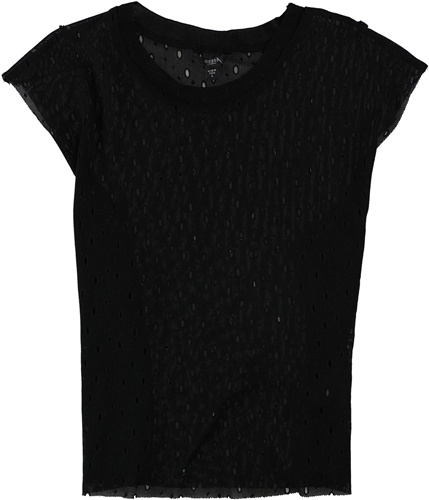 GUESS Womens Perforated Basic T-Shirt jetblack S