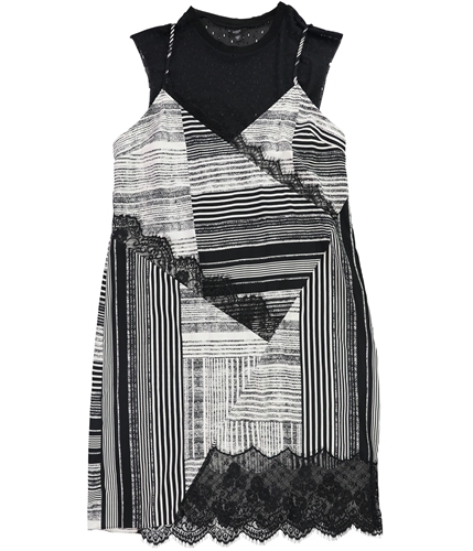 GUESS Womens Aziz Lace Trim A-line Slip Dress ravenstripejetblk XS