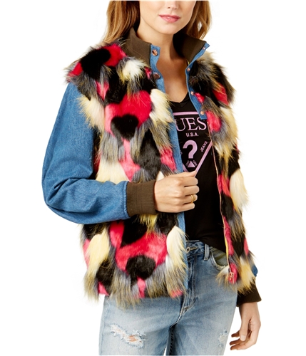 GUESS Womens Faux-Fur Denim Jacket multi XS