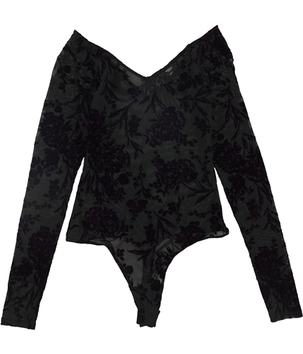 GUESS Womens Sheer Velvet Floral Bodysuit Jumpsuit Pajama black XS