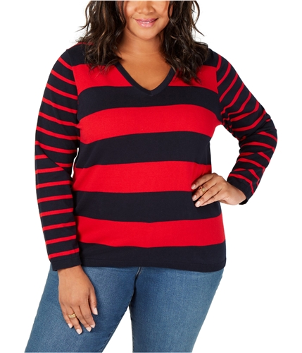 Tommy Hilfiger Womens Rugby Stripe Pullover Sweater blue 1X