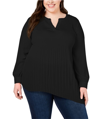 NY Collection Womens Released-Pleat Pullover Blouse black 3X