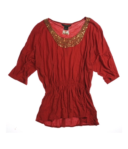 Calvin Klein Womens 3/4 Sleeve Embellished Tunic Blouse chilipepper XL