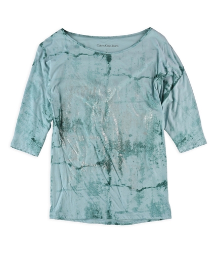 Calvin Klein Womens Metallic Paint Graphic T-Shirt icyblue M