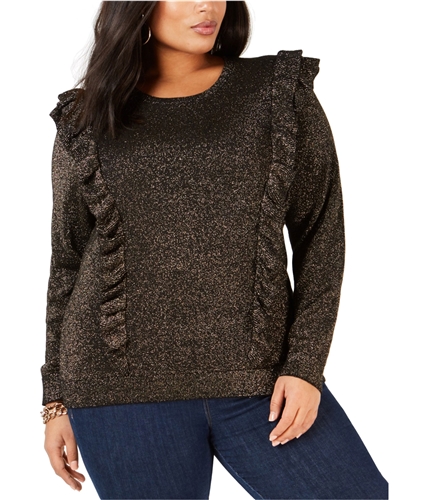 Michael Kors Womens Lurex Ruffle Pullover Sweater blackgold 1X