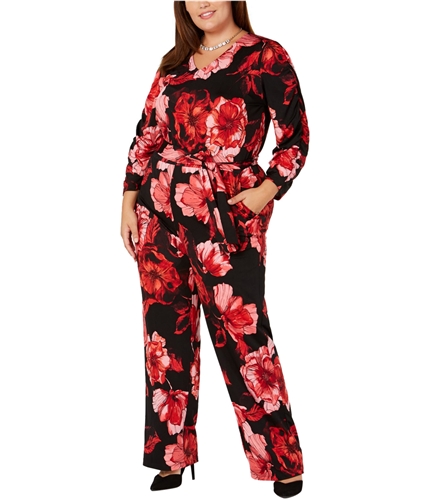 NY Collection Womens Floral Jumpsuit black 1XP