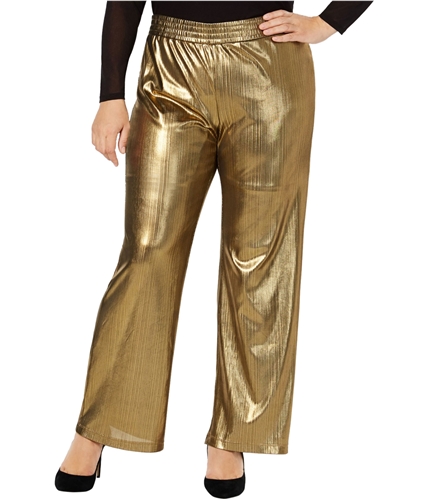 NY Collection Womens Metallic Casual Wide Leg Pants gold 1X/30