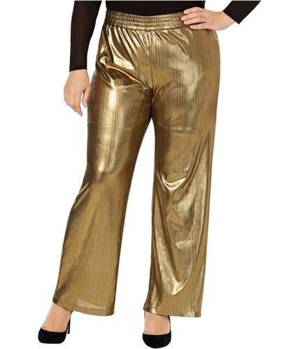 NY Collection Womens Metallic Casual Wide Leg Pants gold 1XP/29