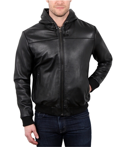 William Rast Mens Leather Hoodie Jacket black M