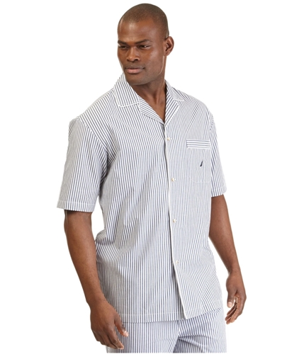Nautica Mens Woven Striped Button Down Pajama Shirt brightwht M