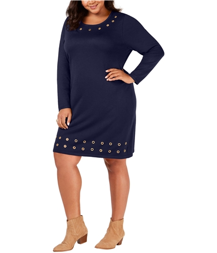 NY Collection Womens Grommet Sweater Dress medblue 3X