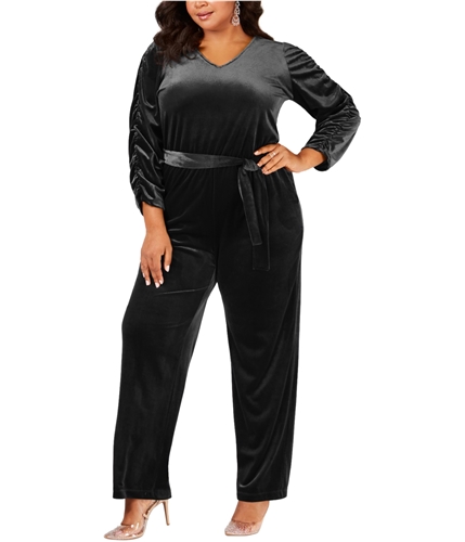 NY Collection Womens Velvet Jumpsuit black 1XP