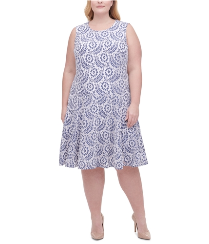 Tommy Hilfiger Womens Dahlia Flower Lace A-line Dress blue 14W