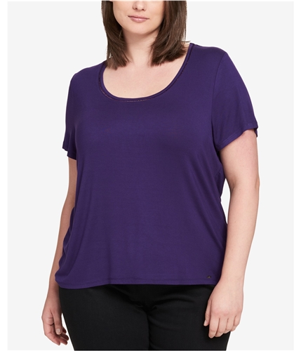 Tommy Hilfiger Womens Ladder-Trim Basic T-Shirt purple 1X