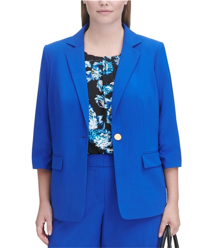 Calvin Klein Womens Solid One Button Blazer Jacket blue 14W