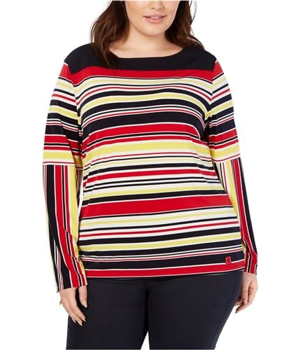 Tommy Hilfiger Womens Striped Pullover Blouse bluemulti 1X