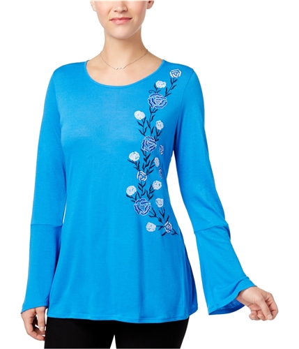 NY Collection Womens Embroidered Pullover Blouse blcvn S