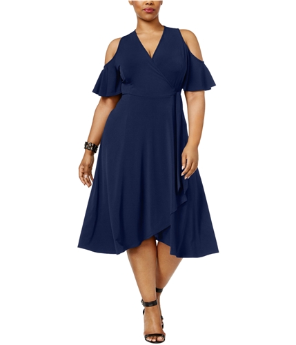 Soprano Womens Trendy Plus Size Off-The-Shoulder Midi Dress navy 2X