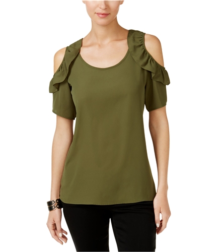 NY Collection Womens Ruffled Knit Blouse olive L