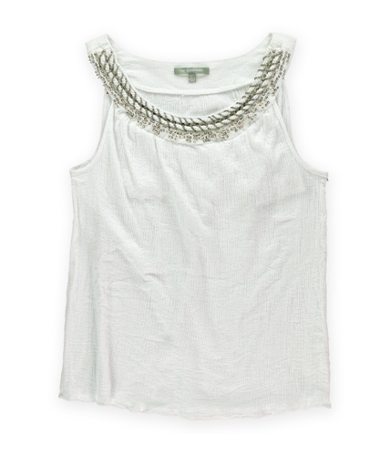 NY Collection Womens Seersucker Jeweled Tank Top white L