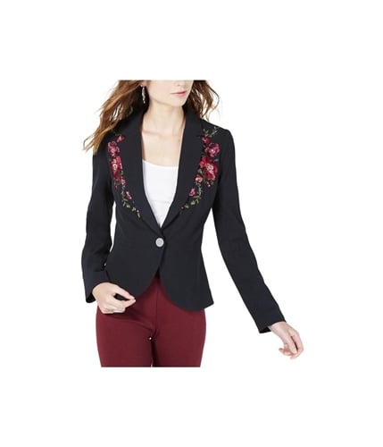 XOXO Womens Embroidered One Button Blazer Jacket black XS