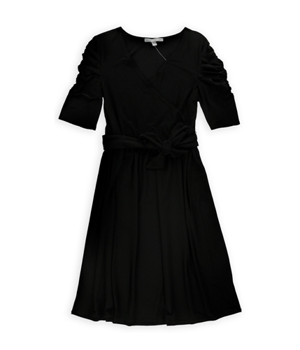 NY Collection Womens Faux Wrap Sheath Dress black S