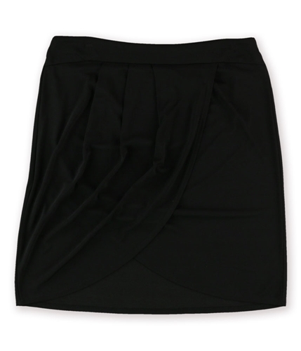 NY Collection Womens Faux Wrap Pleated Skirt black L